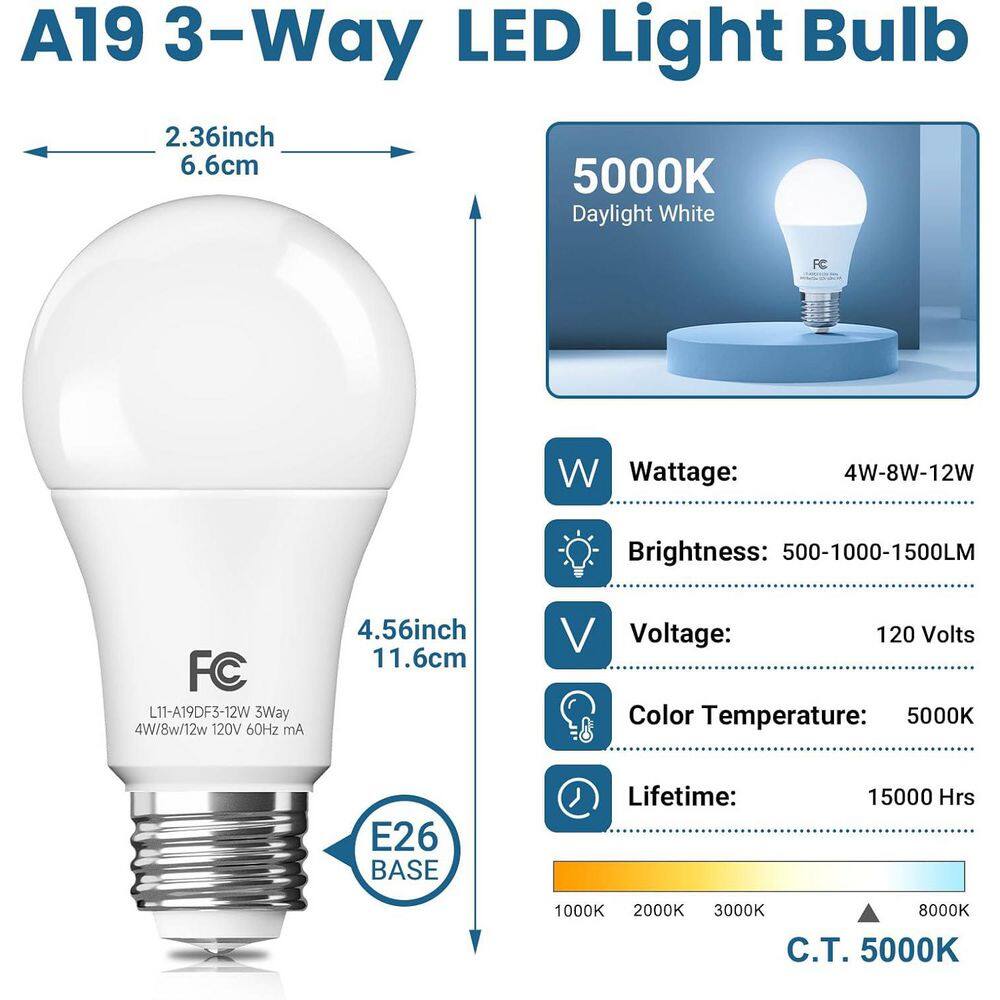 40/60/100-Watt Equivalent A19 Energy Star and Non-Dimmable 3-Way LED Light Bulb 5000K Daylight (4-Pack) price history on PriceWatchPro