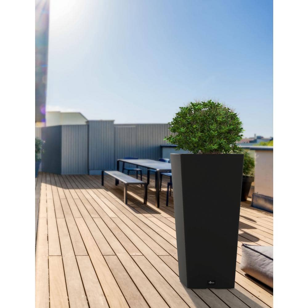 Tall Black Composite Resin Outdoor Square Planter with Shelf Insert