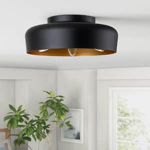 11 in. 3-light Modern Matte Black Flush Mount with No Bulbs Included