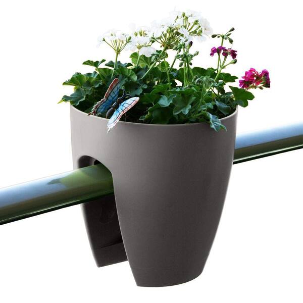 Greenbo 11.4 in. x 11.8 in. x 11.4 in. Dark Gray Plastic Railing and Deck Planter (2 pack)