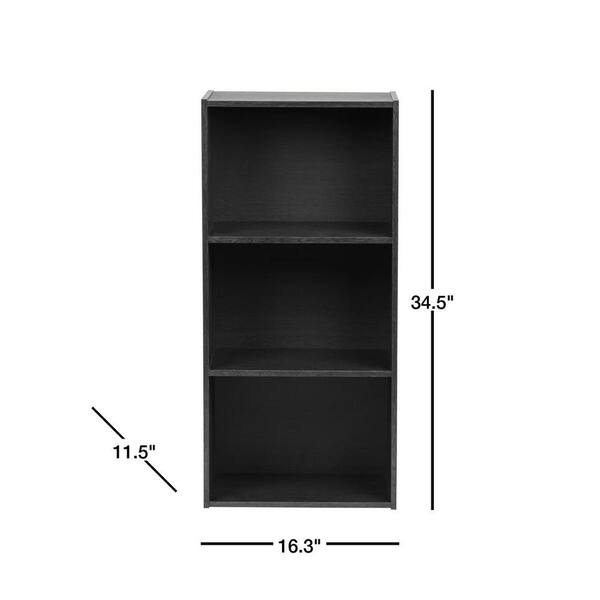 Closed Back File Bookcase Cube Shelves 34" Tall Black 3-Tier Wood Storage Shelf 