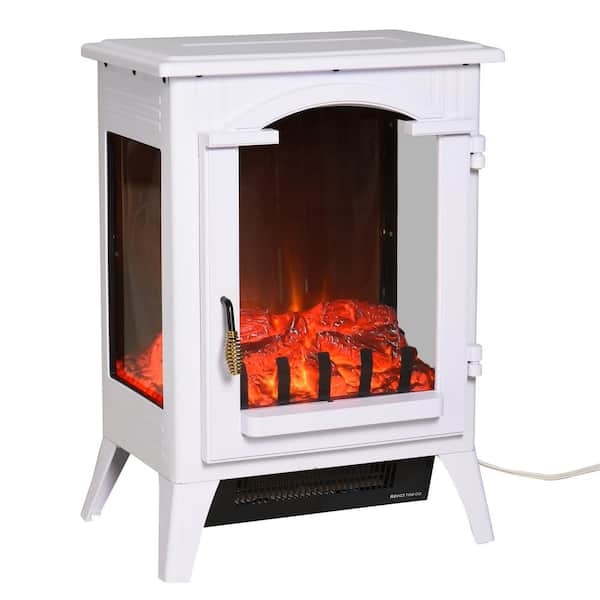 ToolCat 16.5 in. Freestanding Electric Fireplace Stove,750W/1500W Stove w/ Realistic LED Flames and Overheating Protection,White