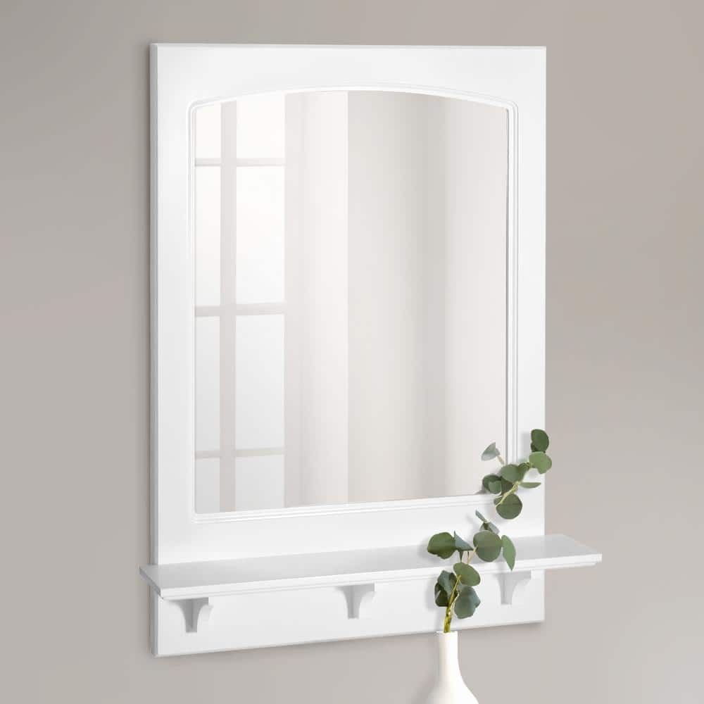 White Pine Wood Rectangular Wall Mirror with Shelf, 31" x 24"