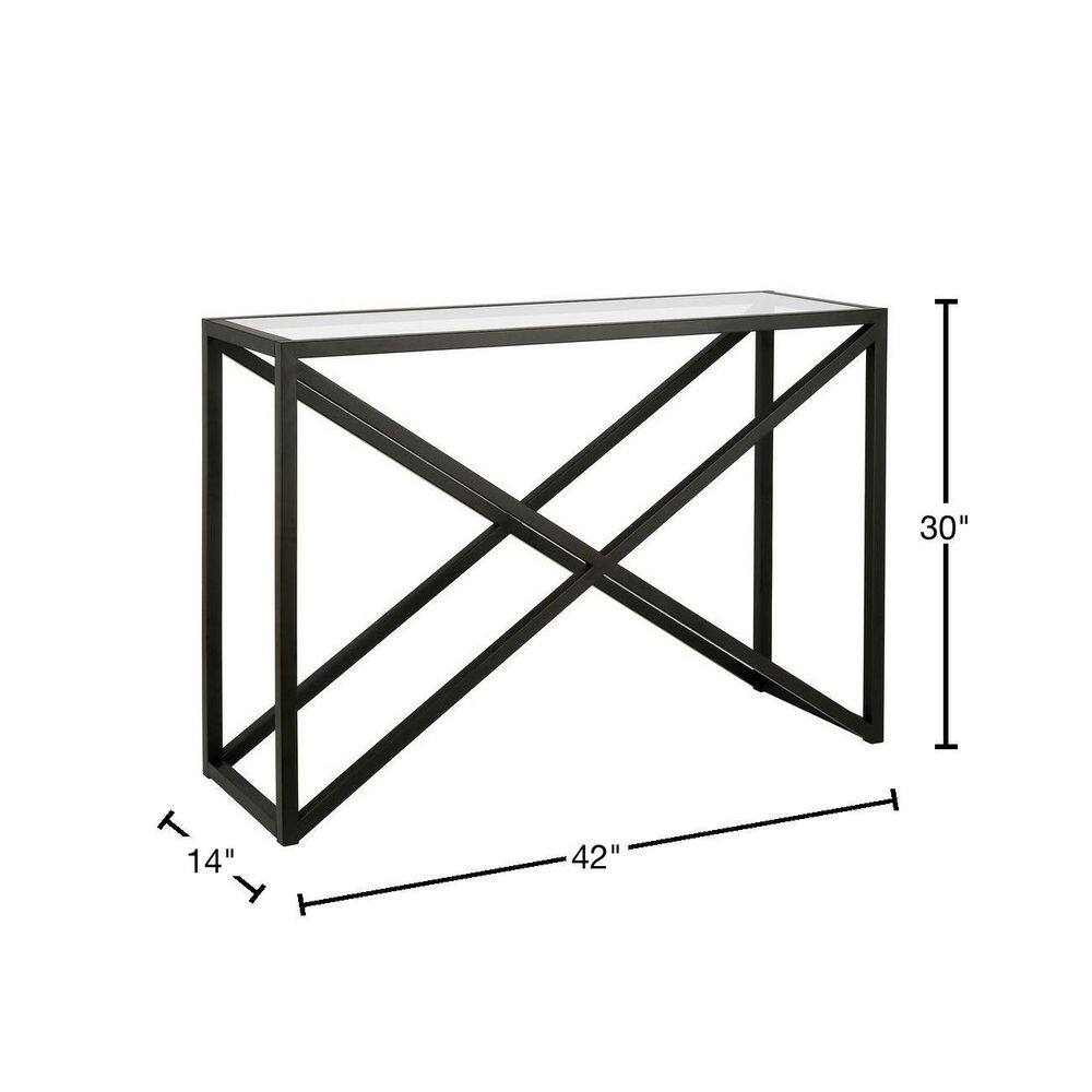 Blackened Bronze Rectangular Console Table with Tempered Glass Top