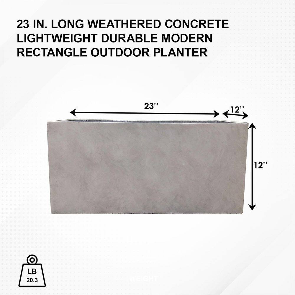 Large Gray Concrete Rectangular Indoor/Outdoor Planter with Drainage Holes