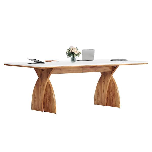 Halseey 70.87 in. Rectangular White Wood Computer Desk with Crossed Legs for 6-8 People for Office Meeting Room