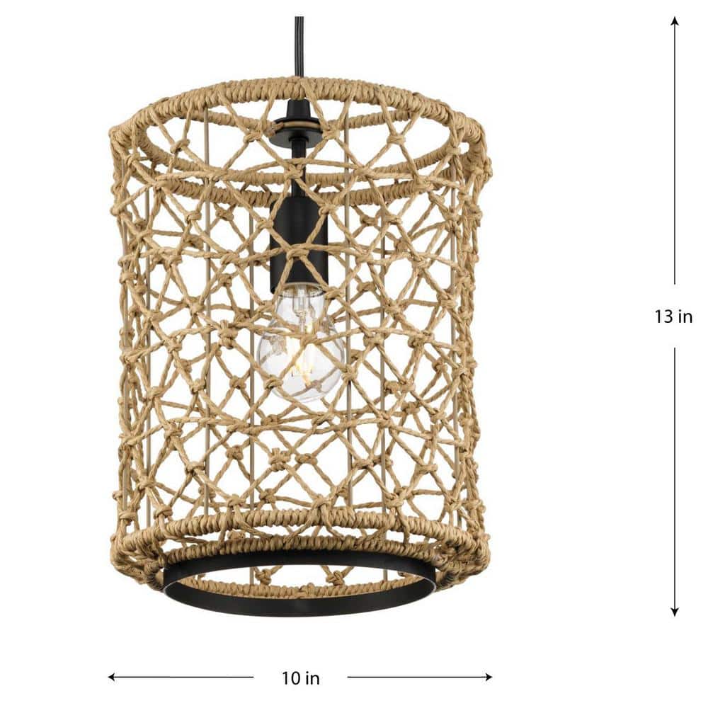 Chandra 10" Matte Black Handwoven Geometric Pendant Light