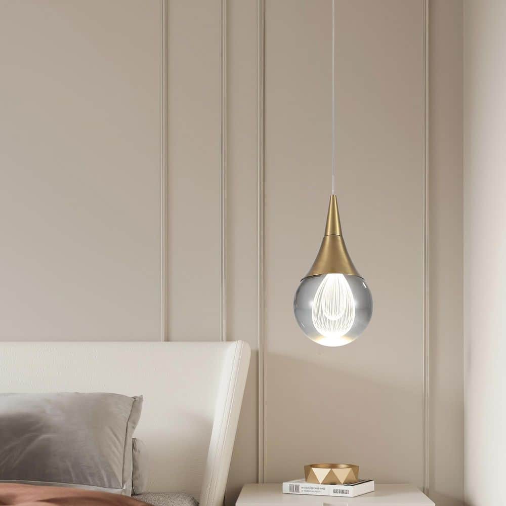 5-Watt 1 Light Gold Globe Integrated LED Pendant Light with Clear Crystal Shade for Living Room Kitchen Bedroom price history on PriceWatchPro