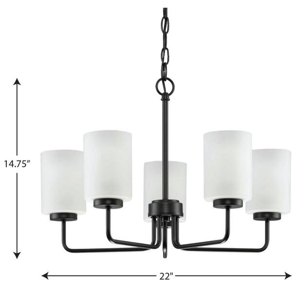 Progress Lighting Merry 5-Light Matte Black Etched Glass Transitional Chandelier Light