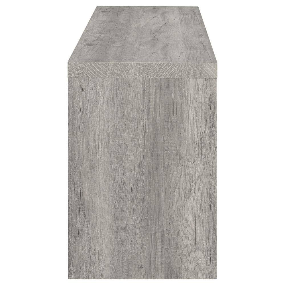 Modern Driftwood Gray TV Console with 2 Drawers and Open Shelving