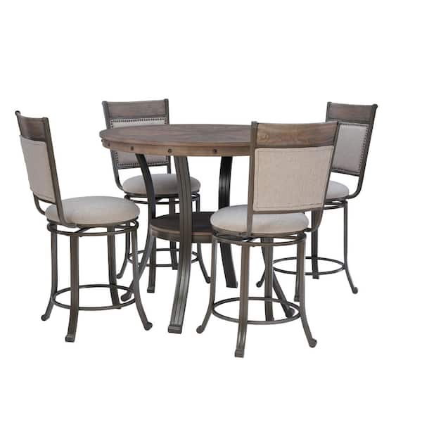 Terran 5-Piece Round Pewter Wood Top Counter Height Dining Room Set Seats-4