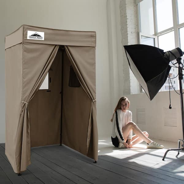 Flat Top 4 ft. x 4 ft. Outdoor Pop Up Shower Privacy Tent Dressing Changing Room, Brown