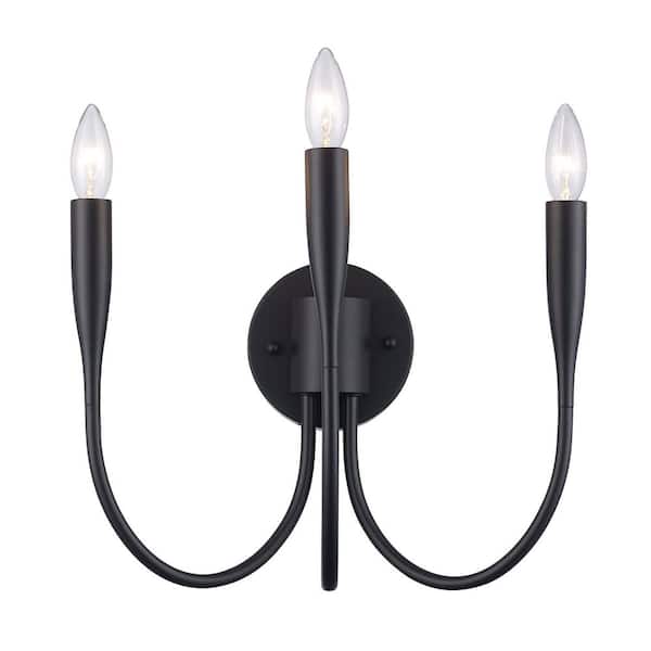 Wells 16.25 in. 3-Light Black Bathroom Vanity Light Fixture