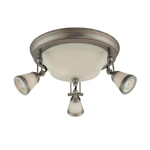 14 in. 5-Light Antique Pewter Semi-Flush Mount with Frosted Glass Shades