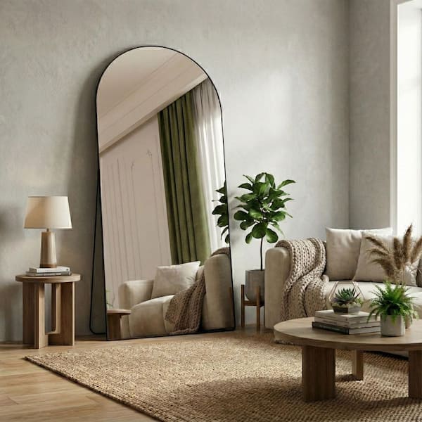 Black 32 in. W x 71 in. H Oversized Modern Arched Metal Framed Full Length Mirror Floor Mirror Wall Mirror