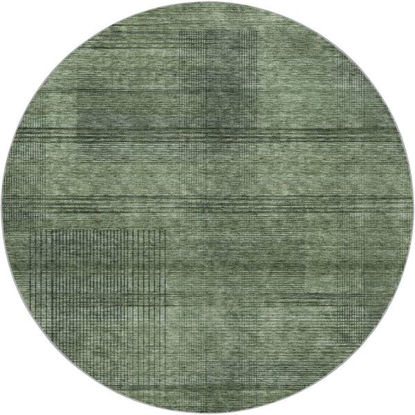 Dream Shag Premium Machine Washable Abstract ADS820 Olive 8 ft. x 8 ft. Round Rug
