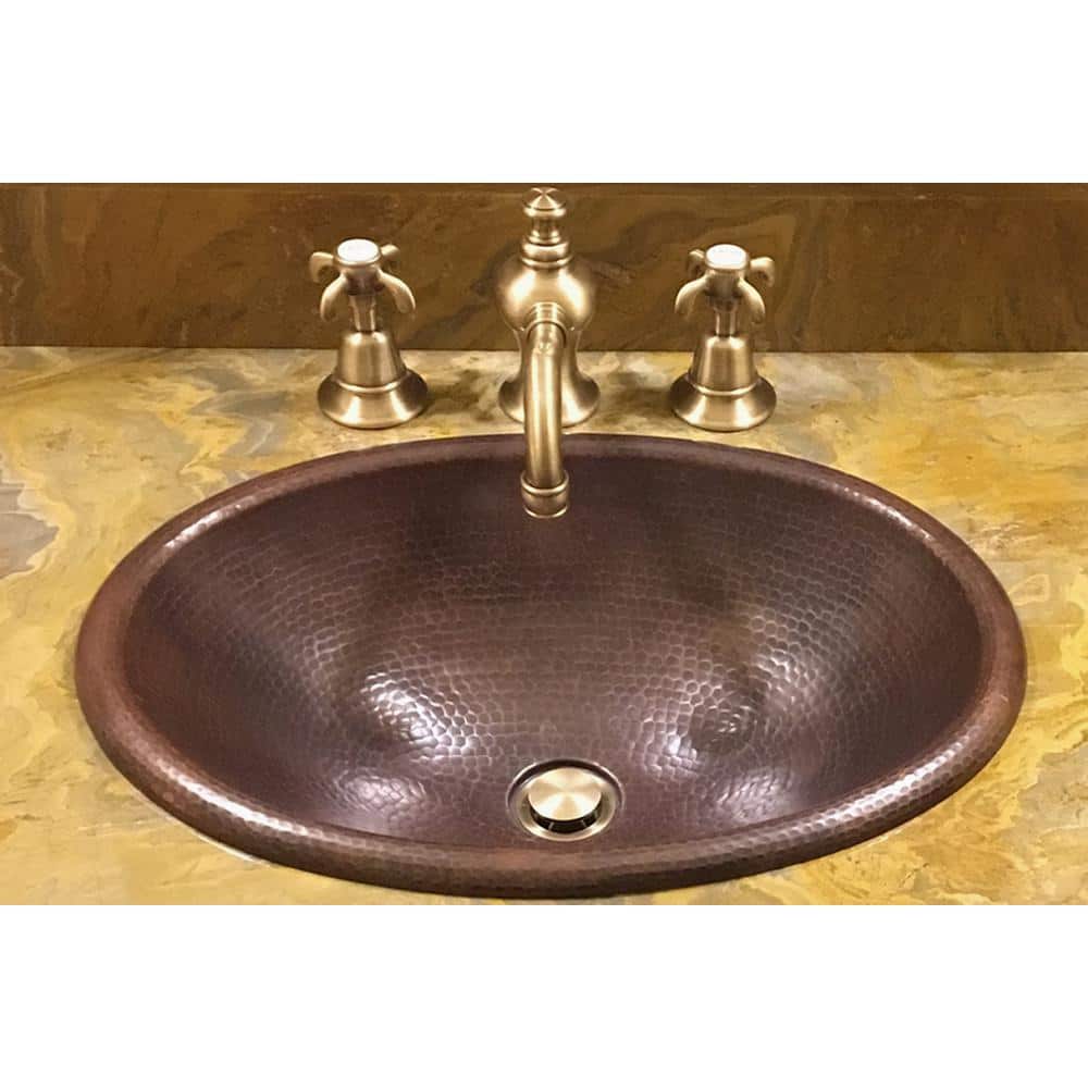 17" Oval Hammered Copper Bathroom Sink with Oil Rubbed Bronze Finish