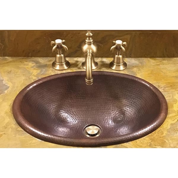 Self-Rimming Small Oval Hammered Copper Bathroom Sink in Oil Rubbed Bronze