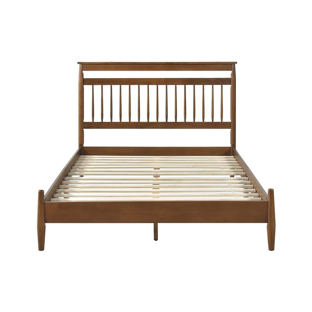 Chestnut Wood King Platform Bed with Spindle Headboard