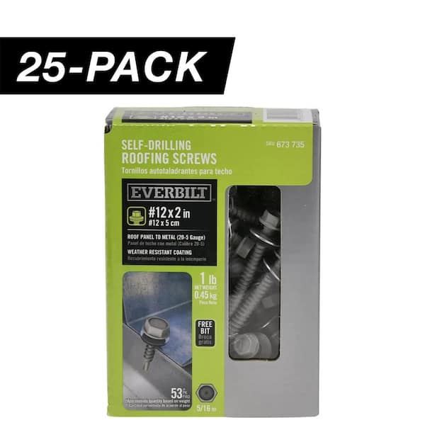 25-Pack #12 x 2 in. Flange Hex Head Drive Self-Drilling Screw with Neoprene Washer (25 lb / 1,325-Piece)