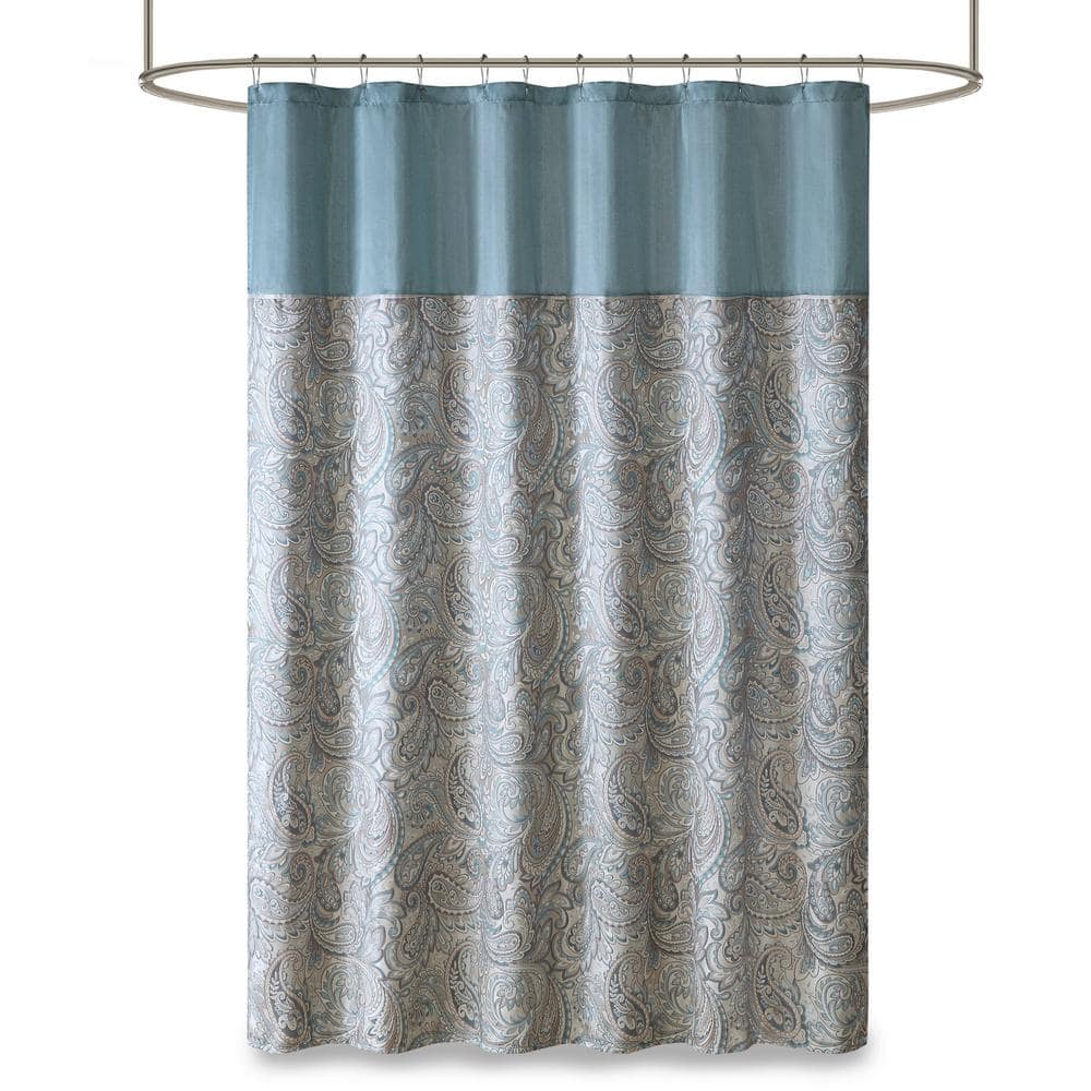 Teal Paisley Jacquard Faux Silk Shower Curtain 72x72