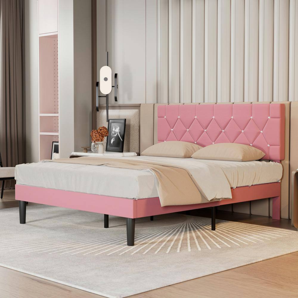 Upholstered Bed with Storage-3 Drawers, White Metal Frame Queen Platform Bed with Faux Leather Tufted Headboard - thumbnail 7