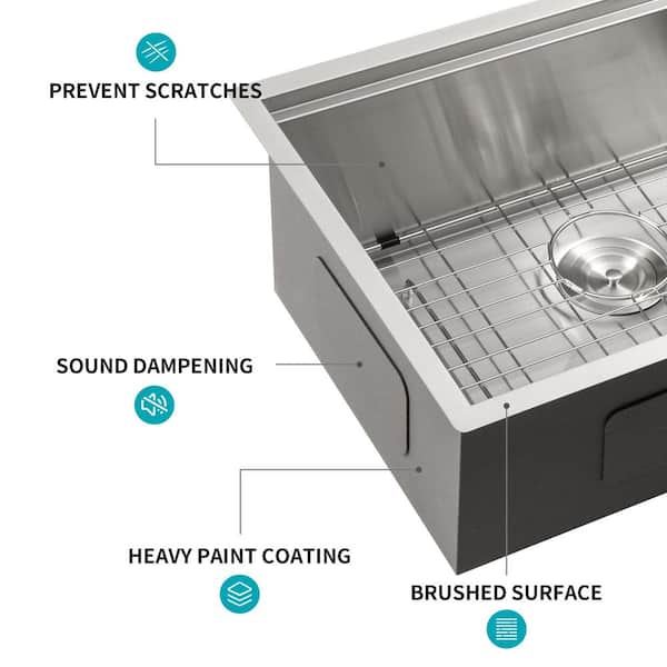 Coporesell 30 in. Undermount Single Bowl 16-Gauge Brushed Coporesell 30 in. Undermount Single Bowl 16-Gauge Brushed