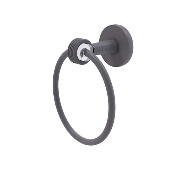 Allied Brass Clearview Collection Wall Mounted Towel Ring with Groovy Accents in Matte Gray
