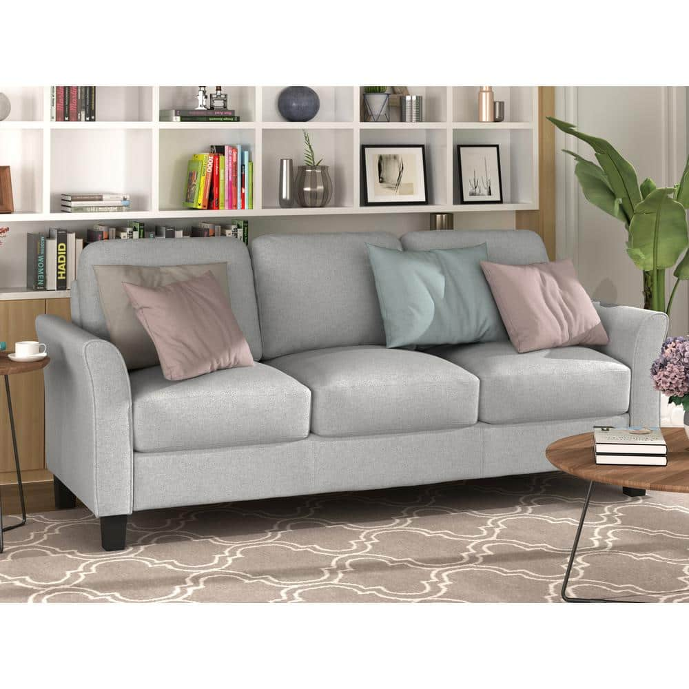 80 in. Wide Flared Arm Linen Fabric Rectangle Modern 3-Seat Sofa in. Light Gray -  Harper & Bright Designs, QMY239AAN