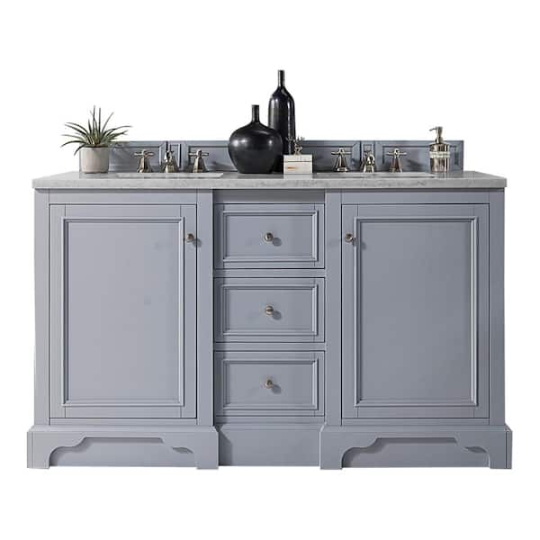 James Martin Vanities De Soto 60 in. W Double Bath Vanity in Silver Gray with Solid Surface Vanity Top in Arctic Fall with White Basin