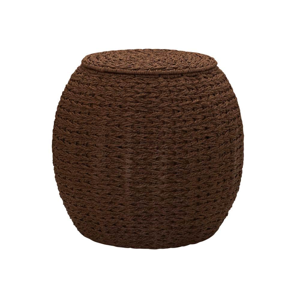 Brown Paper Rope Woven Round Storage Basket Side Table