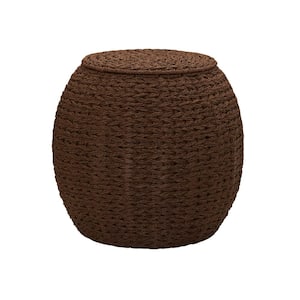 17 in. Barrel Basket Side Table in Brown Handwoven Paper Rope