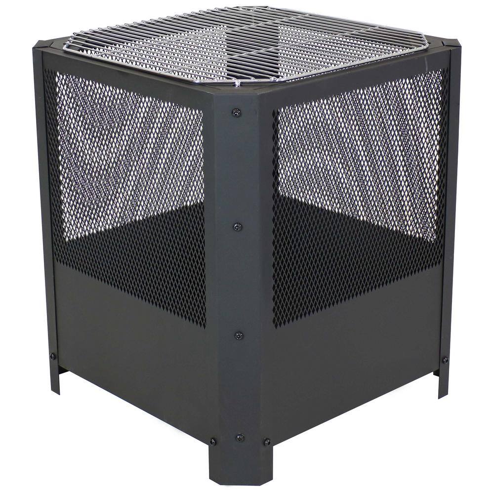 Grelha Black Steel Square Wood-Burning Fire Pit with Grill