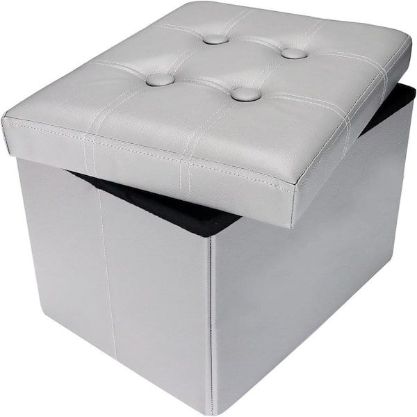 ITOPFOX Modern Grey Wood Outdoor Ottoman with Cushion