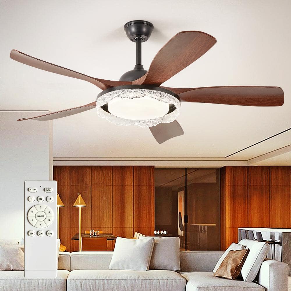46 in Walnut 5-Blade Downrod Mount Modern Ceiling Fan with Light Dimmable LED Remote for Living Room Covered Patios price history on PriceWatchPro