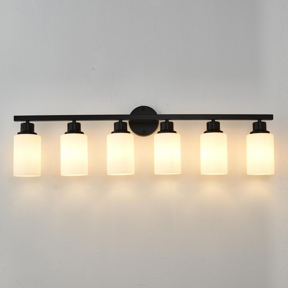 38.39 in. 6-Light Matte Black Vanity Light with White Glass Shades, Modern Wall Fixture for Bathroom, Bedroom(No Bulbs) price history on PriceWatchPro