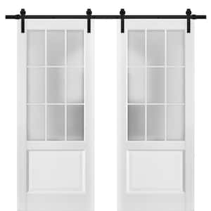 3309 56 in. x 80 in. 3/4 Lite Frosted Glass Matte White Finished Solid Wood Sliding Barn Door with Hardware Kit