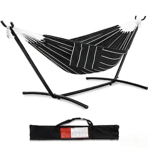 Free Standing Double Hammock with Stand Portable Space Saving Hammock Bed Steel Stand with Carrying Bag in Chasm Stripe