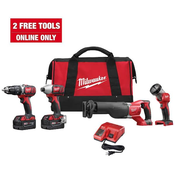 Milwaukee M18 18V Lithium-Ion Cordless Combo Tool Kit with Two 3.0Ah Batteries, 1-Charger, 1-Tool Bag (4-Tool)