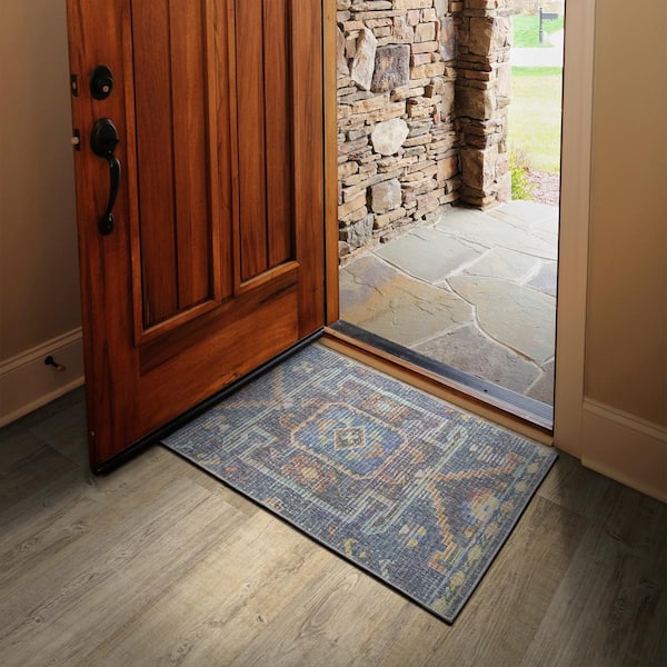 Alexa Indigo Blue 24 in. x 36 in. Non-Slip Indoor Door Mat