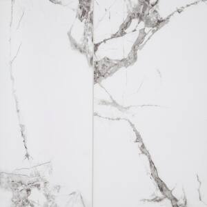 Carrara Porcelain 20 MIL x 12 in. W x 24 in. L Click Lock Waterproof Vinyl Tile Flooring (18 sqft/case)