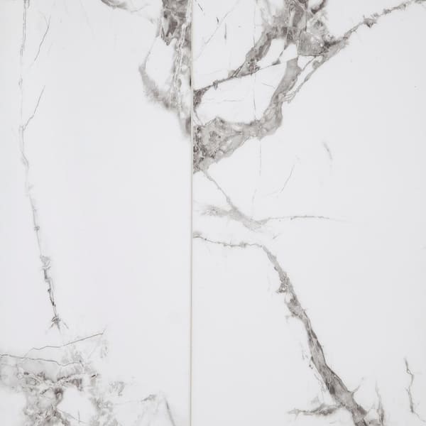 Islander Carrara Porcelain 20 MIL x 12 in. W x 24 in. L Click Lock Waterproof Vinyl Tile Flooring (18 sqft/case)