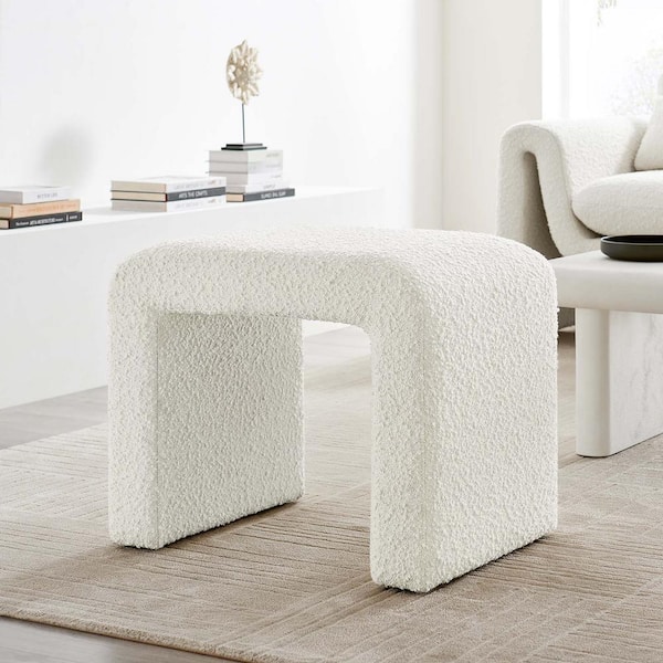 Simba 20 in. in Ivory Solid Wood Boucle Fabric Waterfall Stool