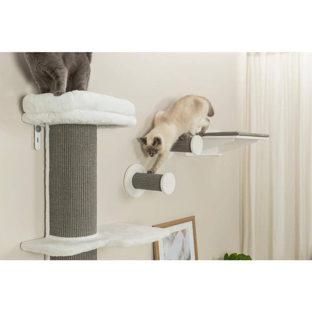 White and Gray Sisal Wall Mounted Cat Climbing Steps