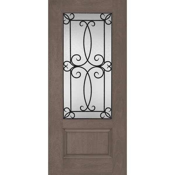 Regency 36 in. x 80 in. Universal Handing 3/4Lite Georgian Decorative Glass Ashwood Mahogany Fiberglass Front Door Slab