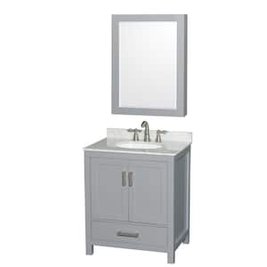 Sheffield 30 in. W x 22 in. D x 35.25 in. H Single Bath Vanity in Gray with White Carrara Marble Top and MC Mirror