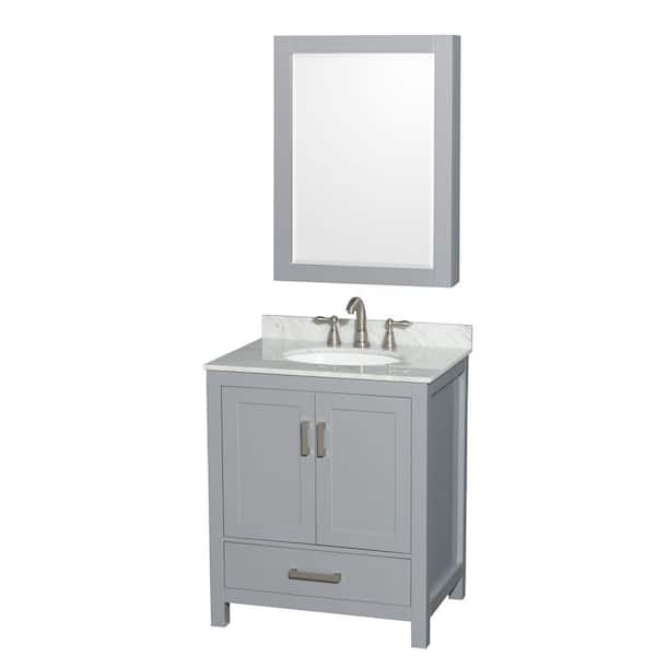 Wyndham Collection Sheffield 30-in Dark Gray Single Sink Bathroom Vanity with White Carrara Marble Natural Marble Top