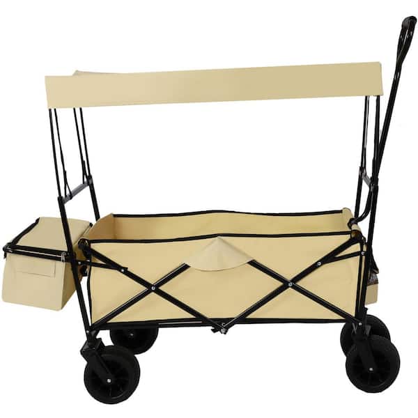 Runesay 37.4 in. L Steel White Outdoor Garden Park Utility Kids Wagon Portable Beach Trolley Cart Camping Foldable Wagon
