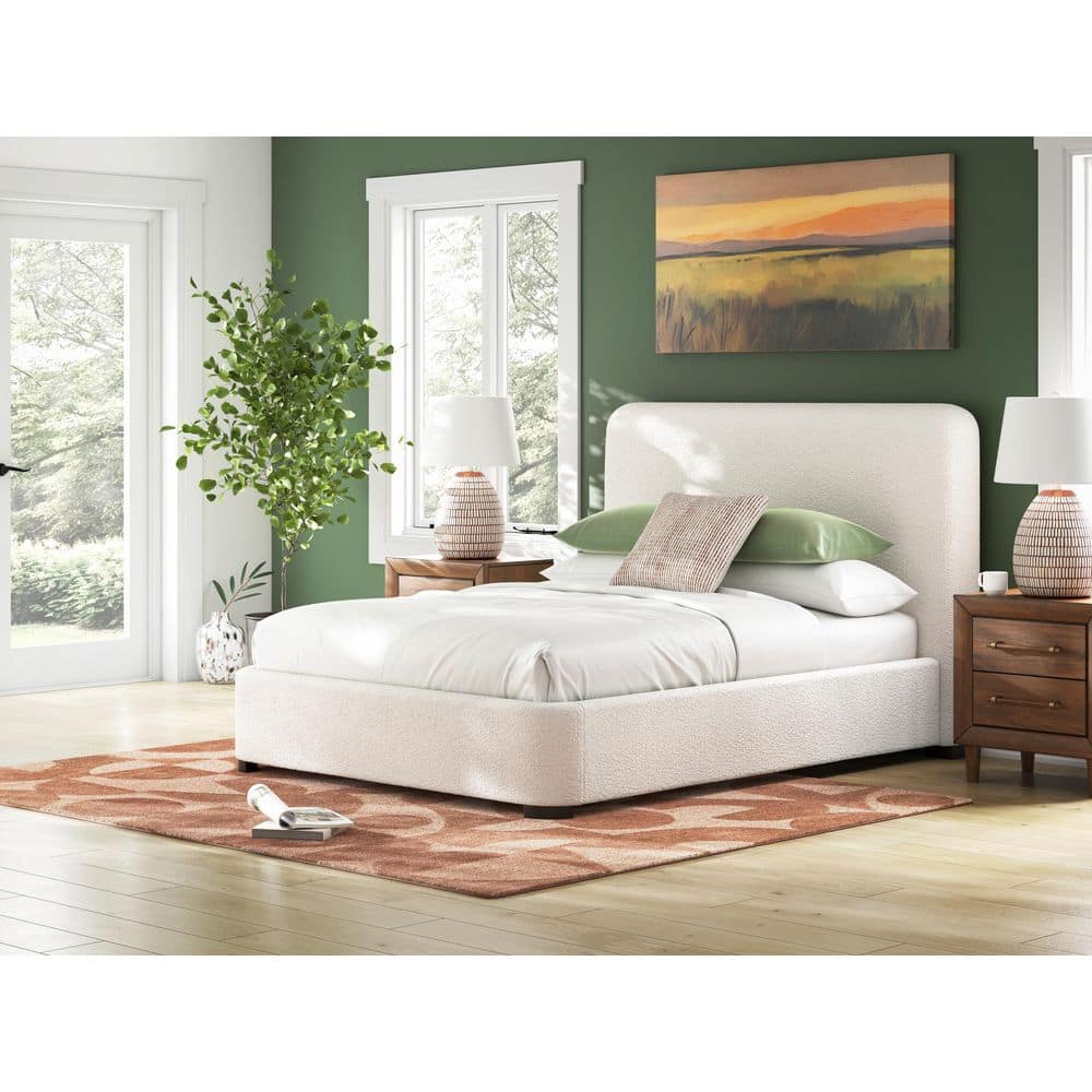 Brandinlane Beige Wood Frame King Panel Bed with Upholstered Design - thumbnail 10
