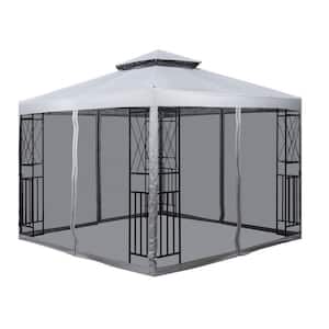 10 ft. x 10 ft. Light Gray Portable Gazebos with Mosquito Net and Corner Shelves